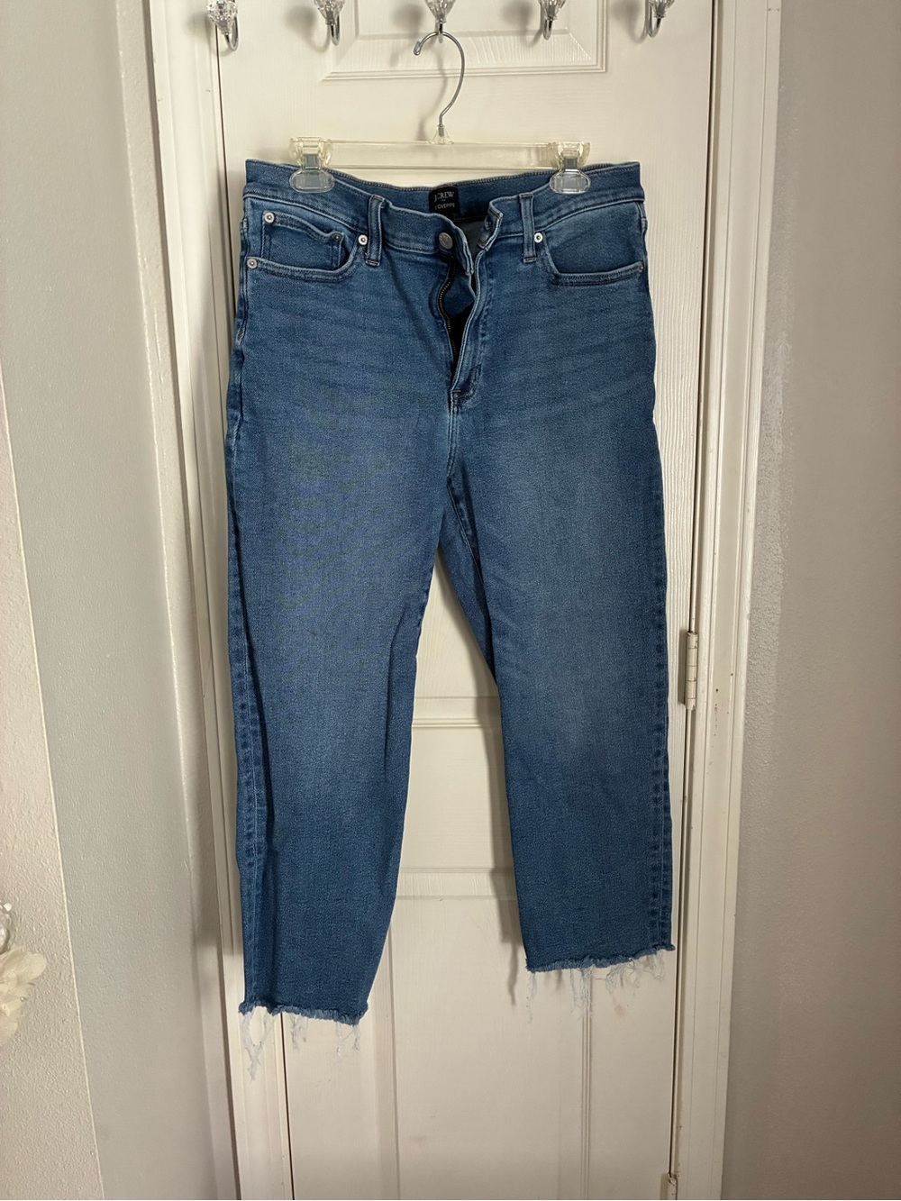 J. Crew Stovepipe Raw-Hem Mid Blue Jeans